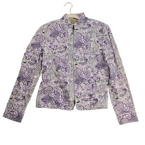 Peck Peck Weekend Purple Paisley Print Zip Front Jacket Size 10 Blazer